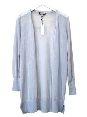 Sam and Jess Fine-Gauge Open-Front Cardigan, Lightweight knit, Lt Blue, Size Med